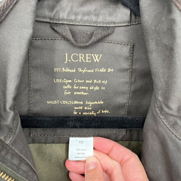 J Crew Womens Relaxed Boyfriend Field Jacket Size XS Olive Green Brown Waxed - Picture 7 of 12